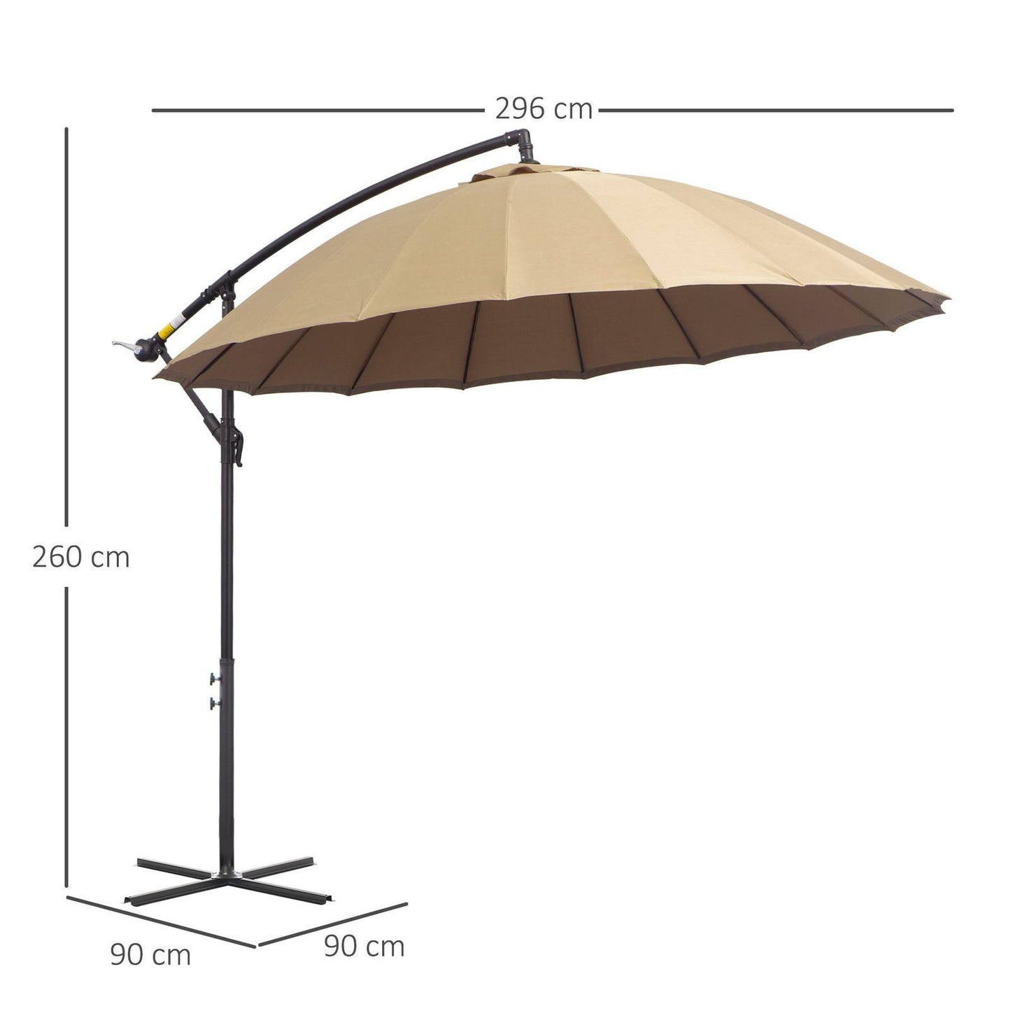 3M Cantilever Umbrella 18 Ribs & Vents Adjustable Angle for Patio Khaki