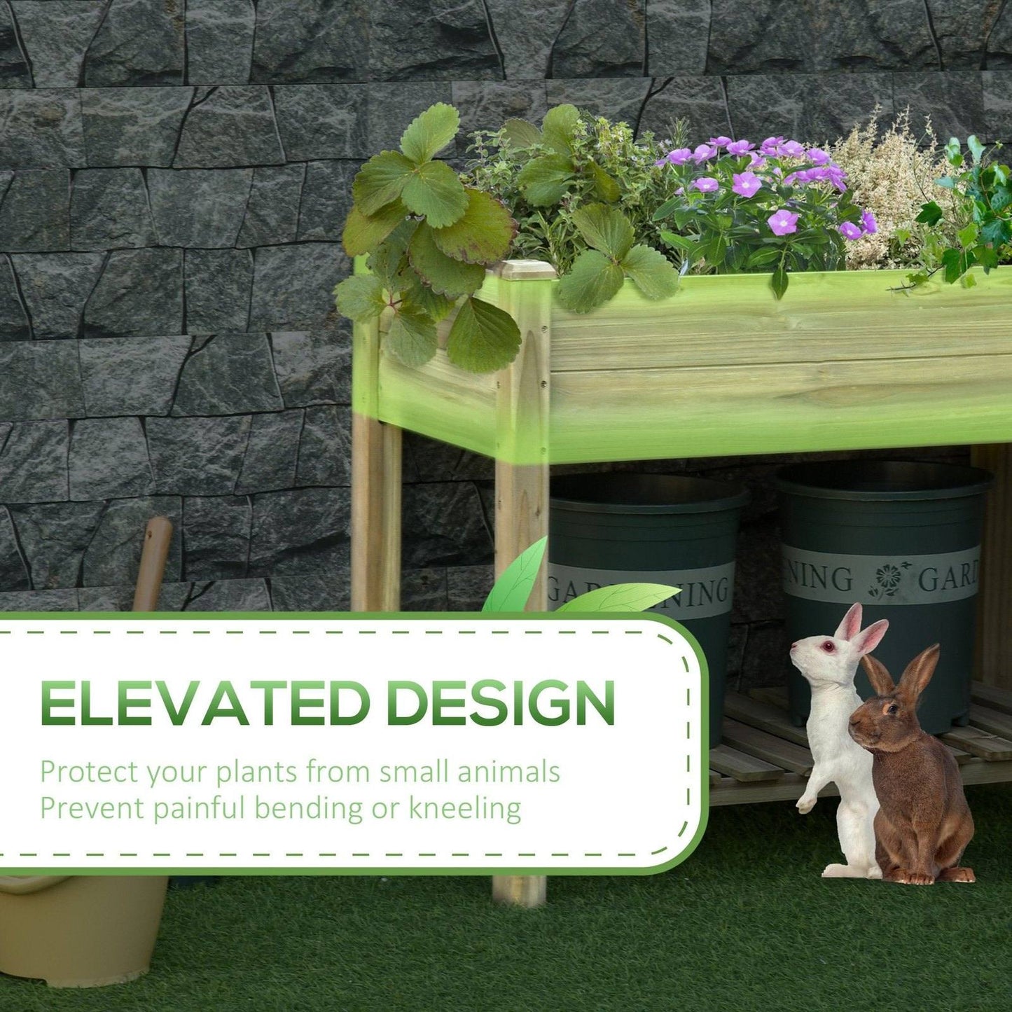 Raised Garden Bed with Legs and Storage Shelf Elevated Wooden Planter Box