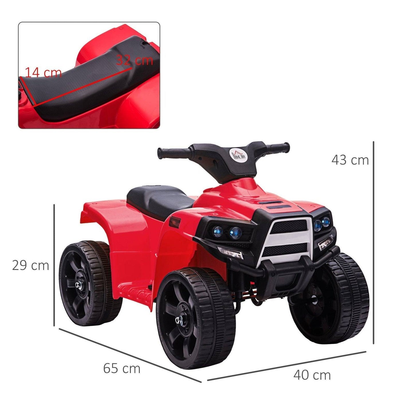 6V Kids Electric Ride on Car ATV Toy Quad Bike With Headlights for Toddlers 18-36 months Red