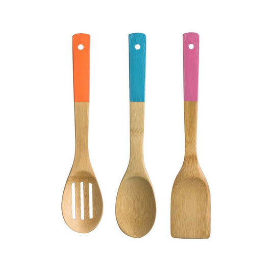 Aleki 3pc Bamboo Kitchen Utensil Set With Coloured Handles