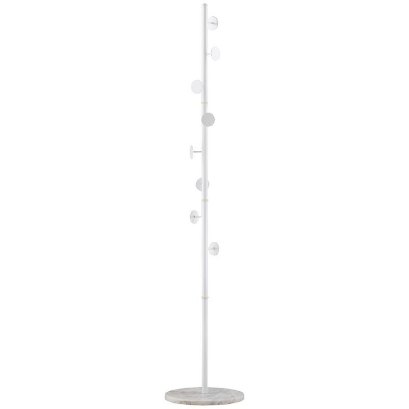 Slimline Metal Coat Stand With Round Hooks - White