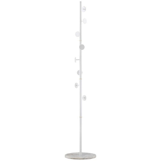 Slimline Metal Coat Stand With Round Hooks - White