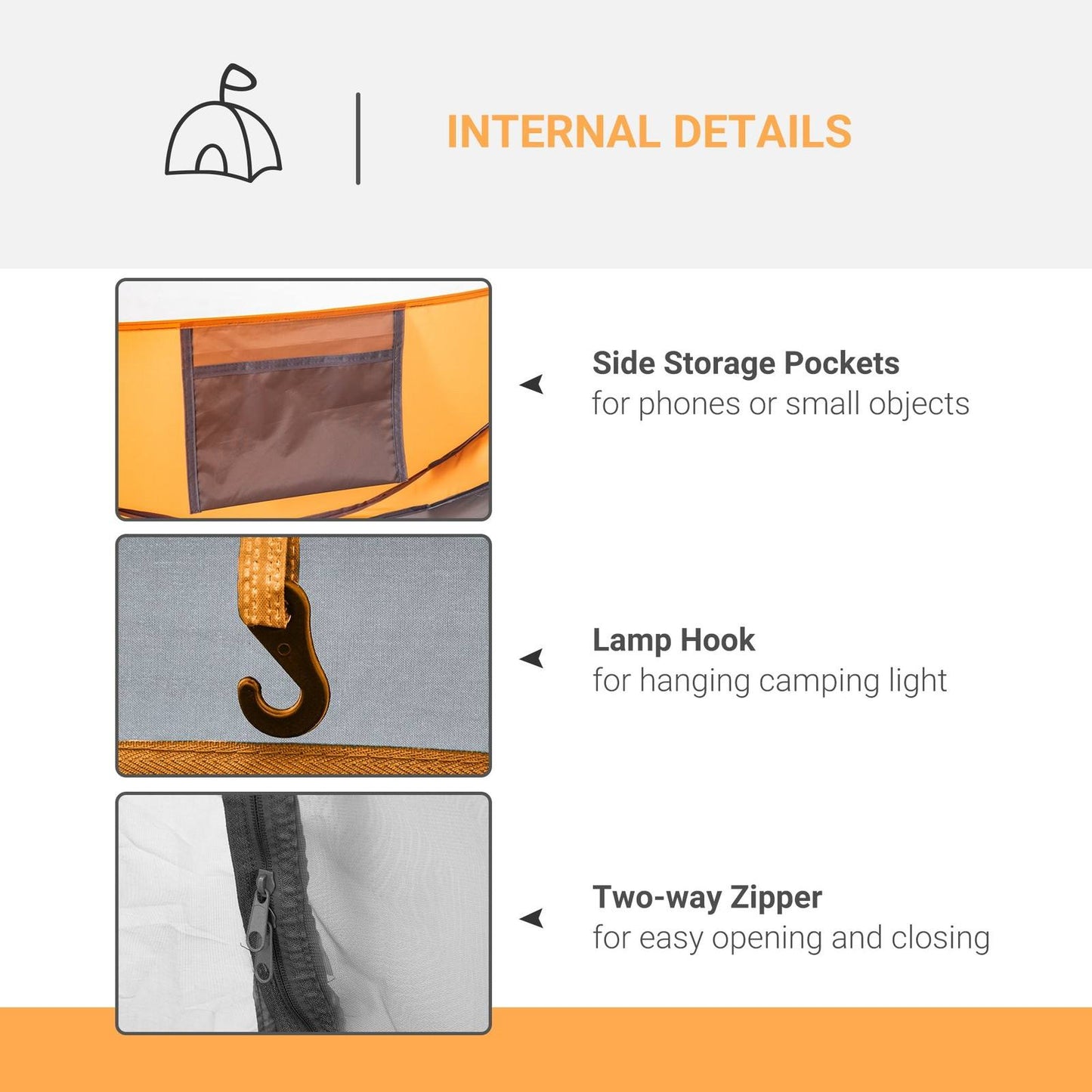 4-5 Person Pop-up Camping Tent Waterproof Family Tent w/ 2 Mesh Windows & PVC Windows Portable Carry Bag for Outdoor Trip Orange