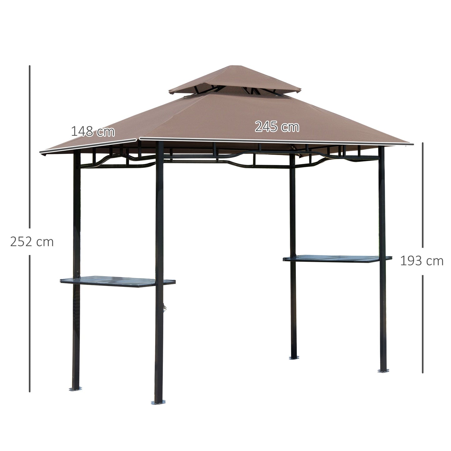 2.5M 8ft New Double-Tier BBQ Gazebo Grill Canopy Barbecue Tent Shelter Patio Deck Cover - Coffee