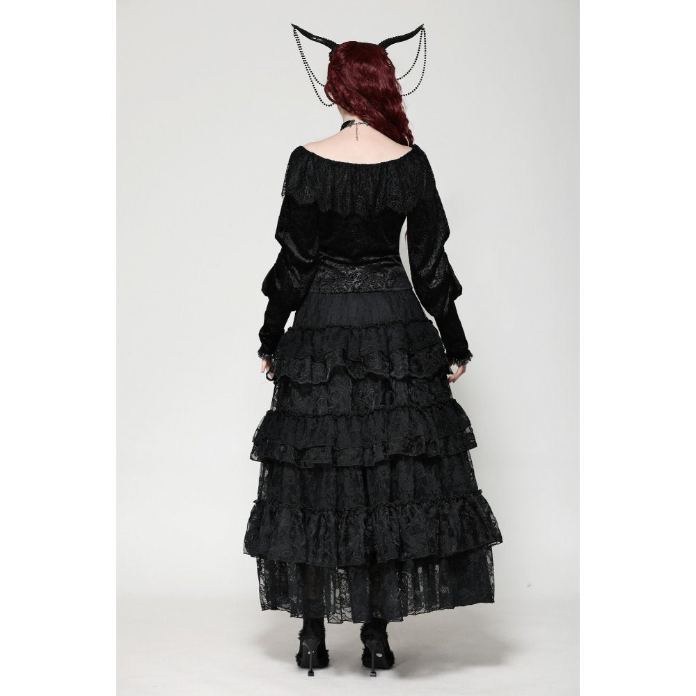 Dark in Love Romilly Lace Trimmed Jacquard Velvet Top