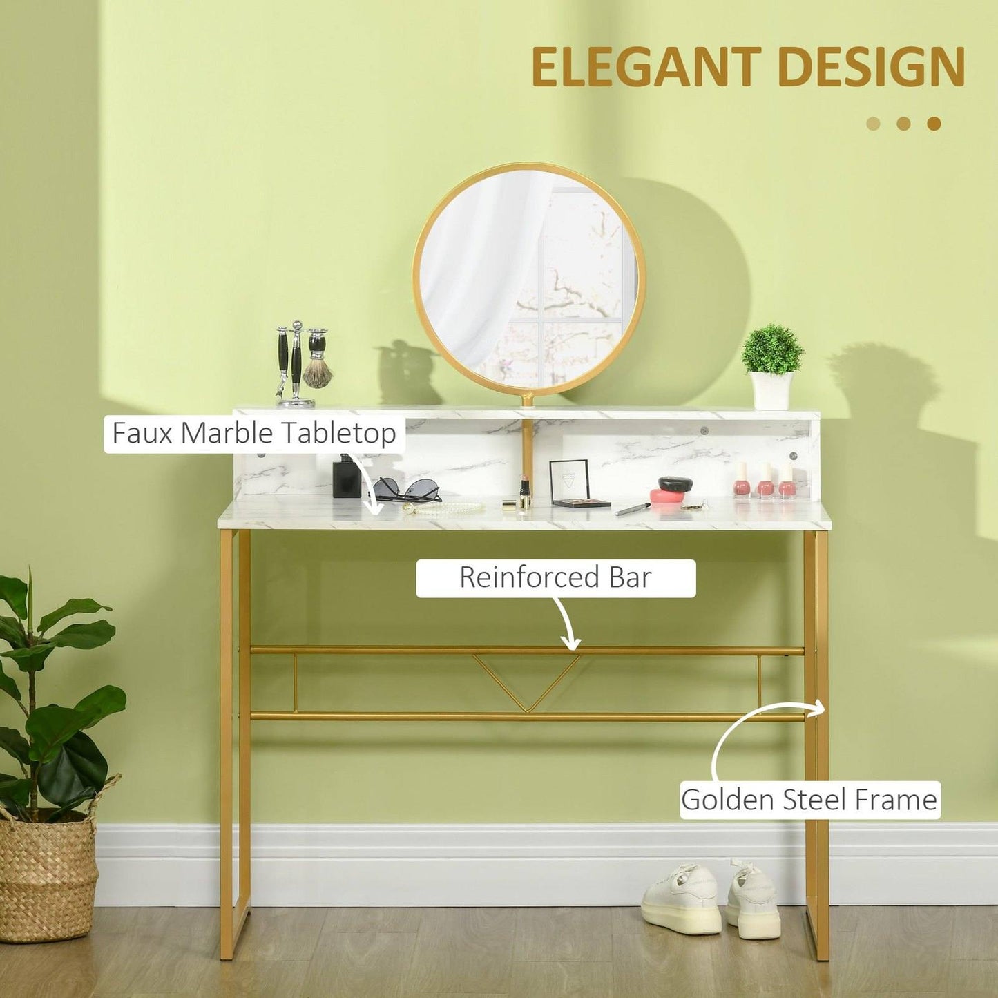 Modern Dressing Table with Round Mirror