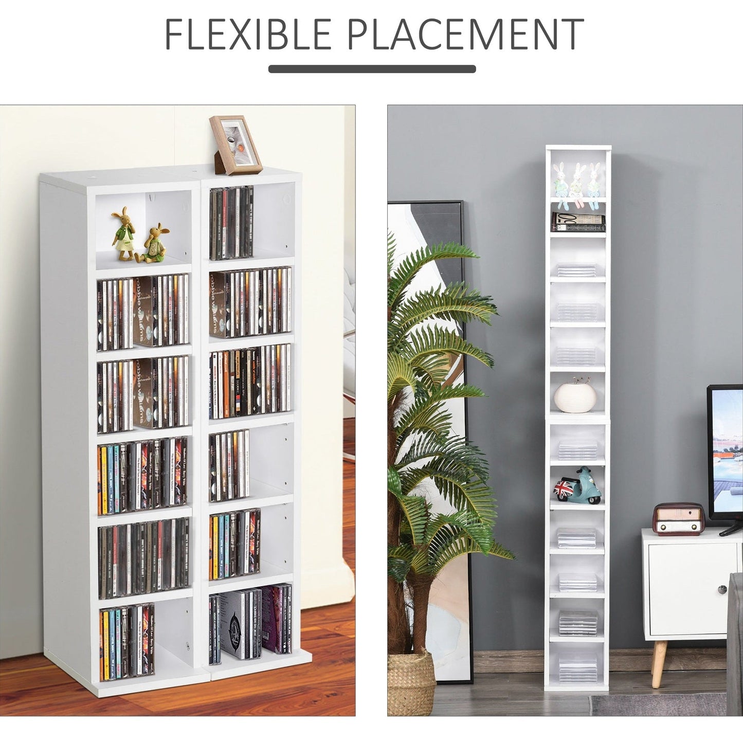 204 Cd Media Display Shelf Unit Set Of 2 Blu-Ray Tower Rack W/ Adjustable Shelves Bookcase Storage Organiser