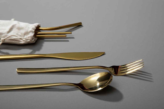 Mimo 6 Piece Gold Travel Cutlery Set with Case