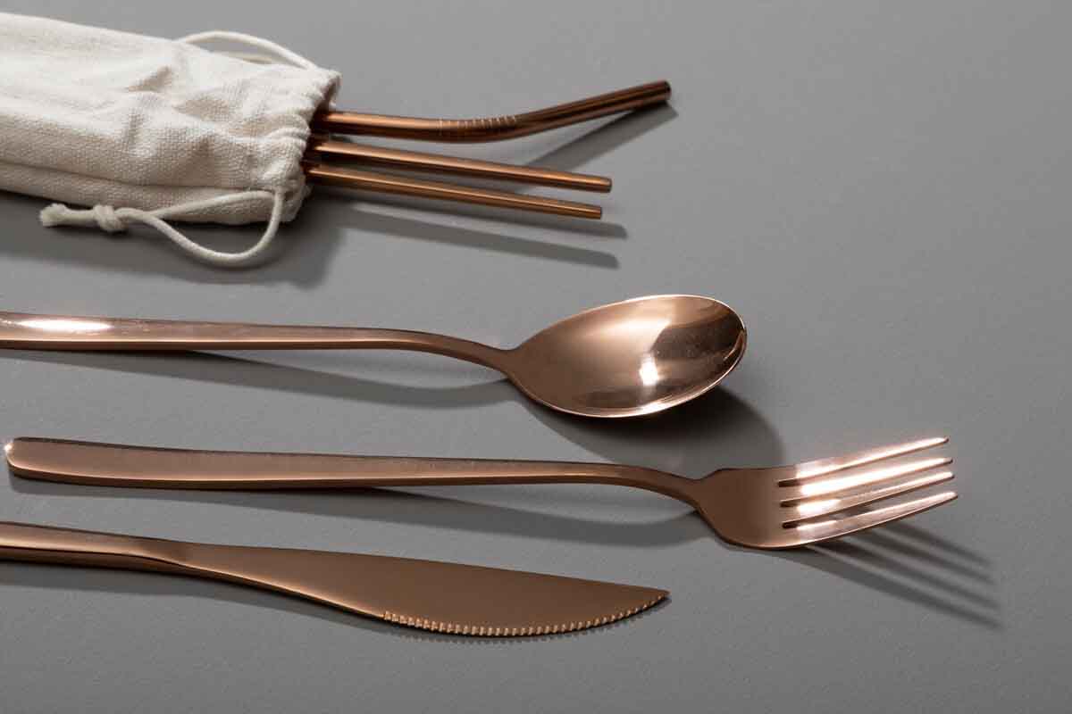 Mimo 6 Piece Rose Gold Travel Cutlery Set with Case