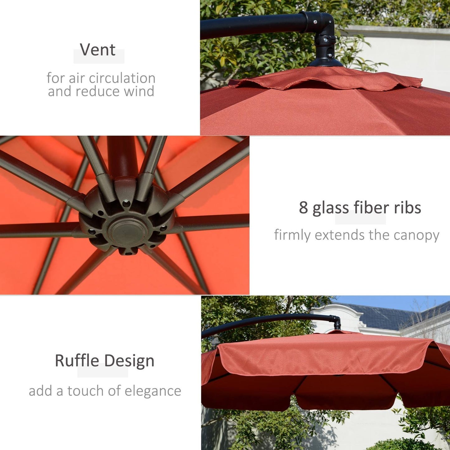 2.7m Garden Banana Parasol Cantilever Umbrella with Crank Handle and Cross Base for Outdoor