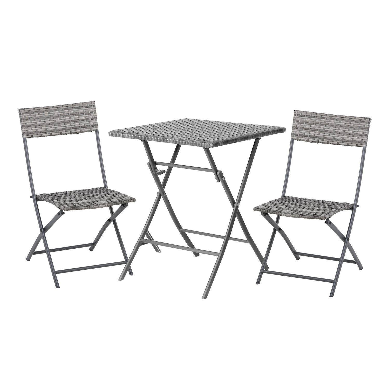 2 Seater Chair Bistro Set Garden Patio Table & Chair Black Rattan Furniture Grey