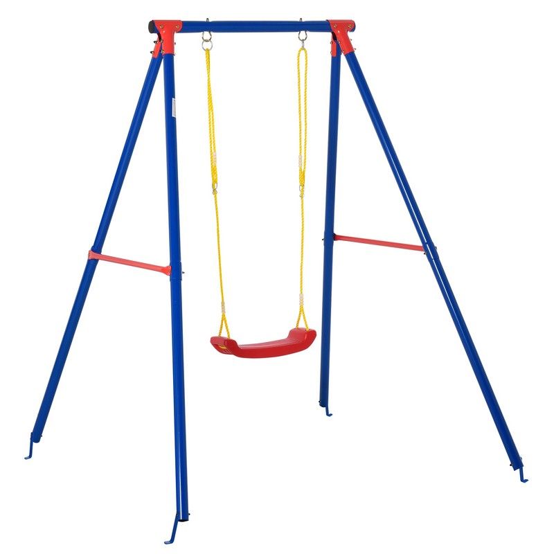 Metal Swing Set With Adjustable Rope Heavy Duty A-Frame Stand Outdoor Playset