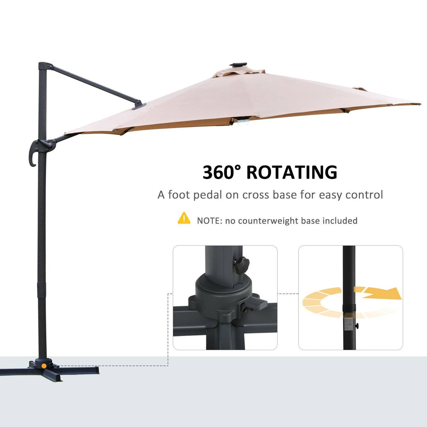 3M LED Cantilever Parasol Outdoor Sun Umbrella w/ Base Solar Lights Brown