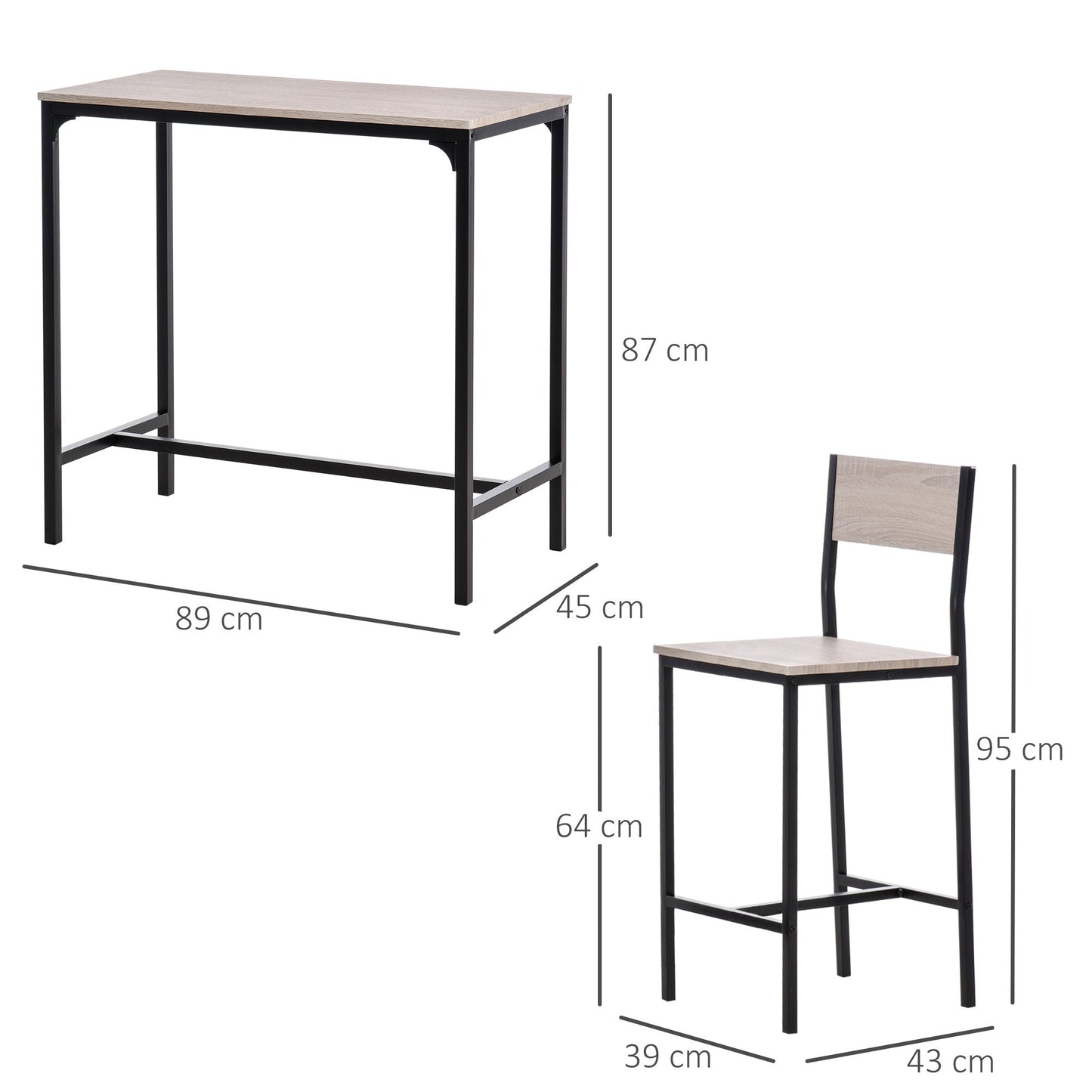 Metal Frame Medium-density fibreboard Top Table & Bar Stool Set Black