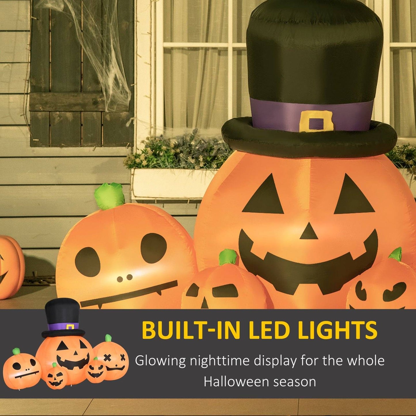 6ft Inflatable Halloween Large Pumpkin in Hat with Four Small Pumpkins