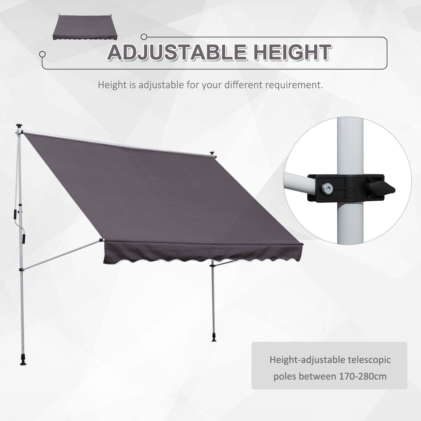 3x1.5m Adjustable Outdoor Aluminium Frame Awning Grey