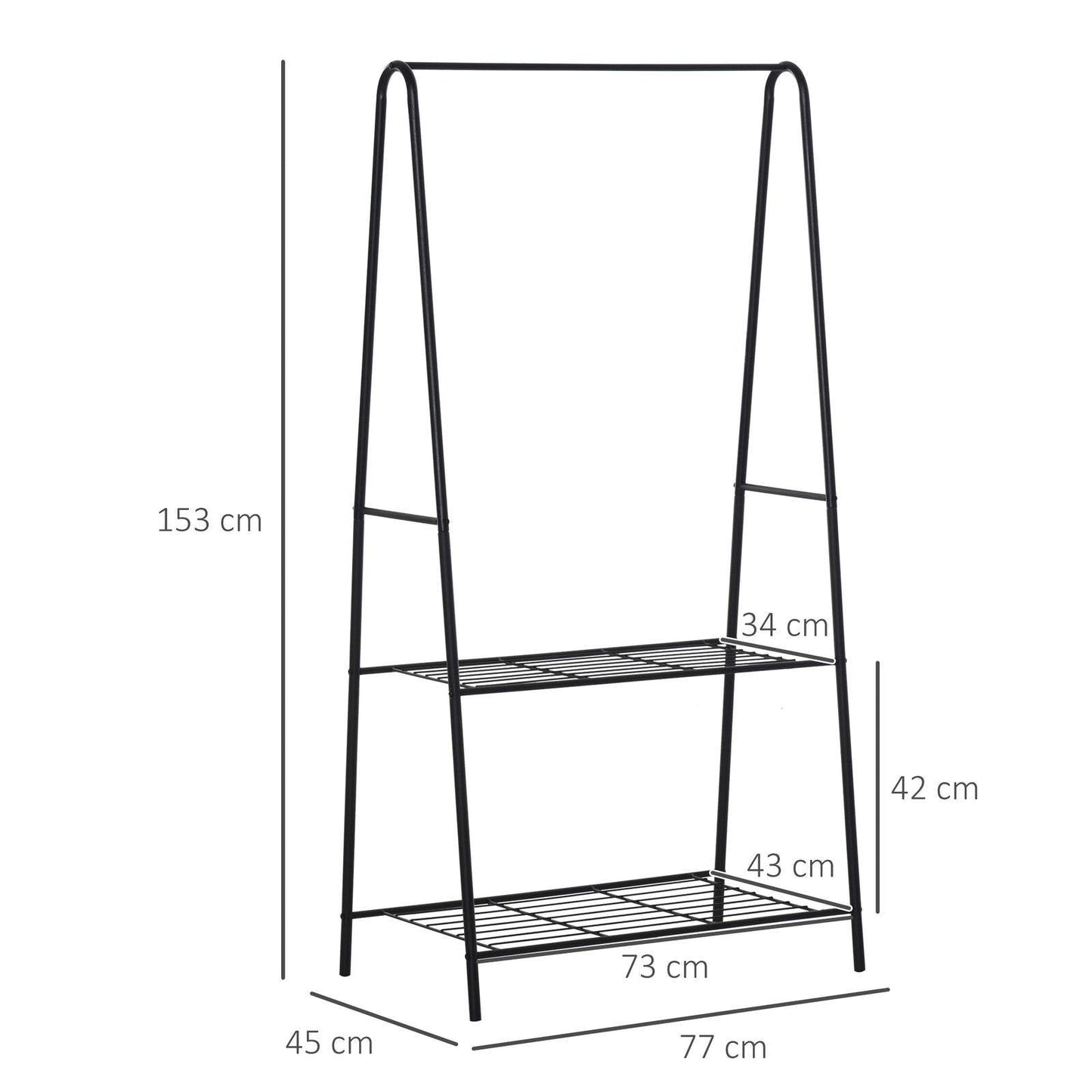 77L X 45W X 153H cm A Shaped Clothes Rack 2-Tier Steel-Black