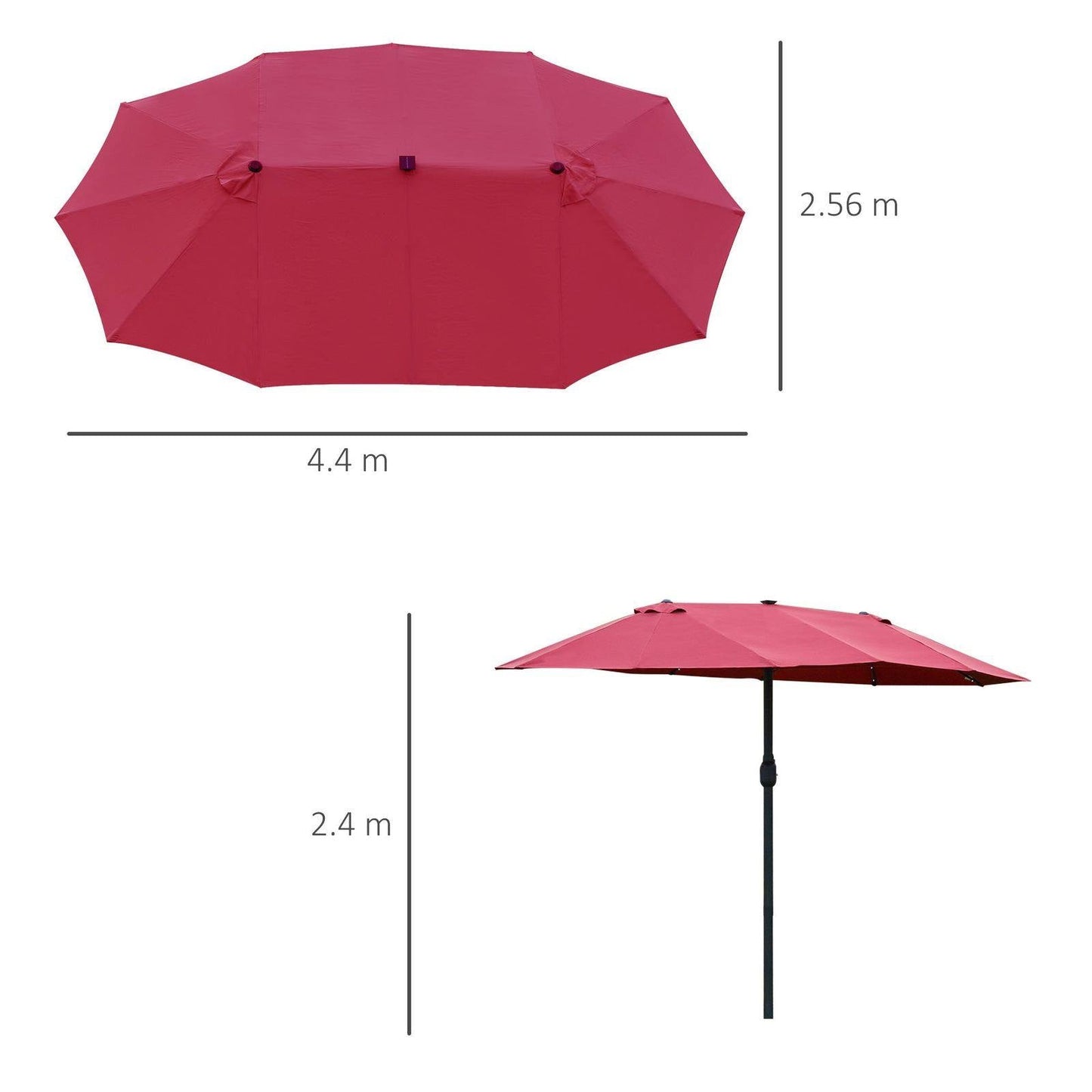 4.4m Double-Sided Sun Umbrella Patio Parasol LED Solar Lights Red
