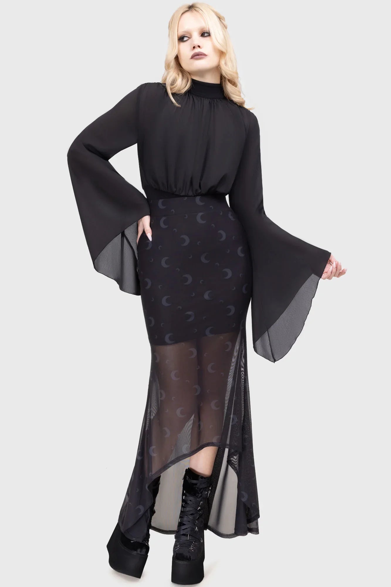 Killstar Astralune High Neck Flared Sleeve Top