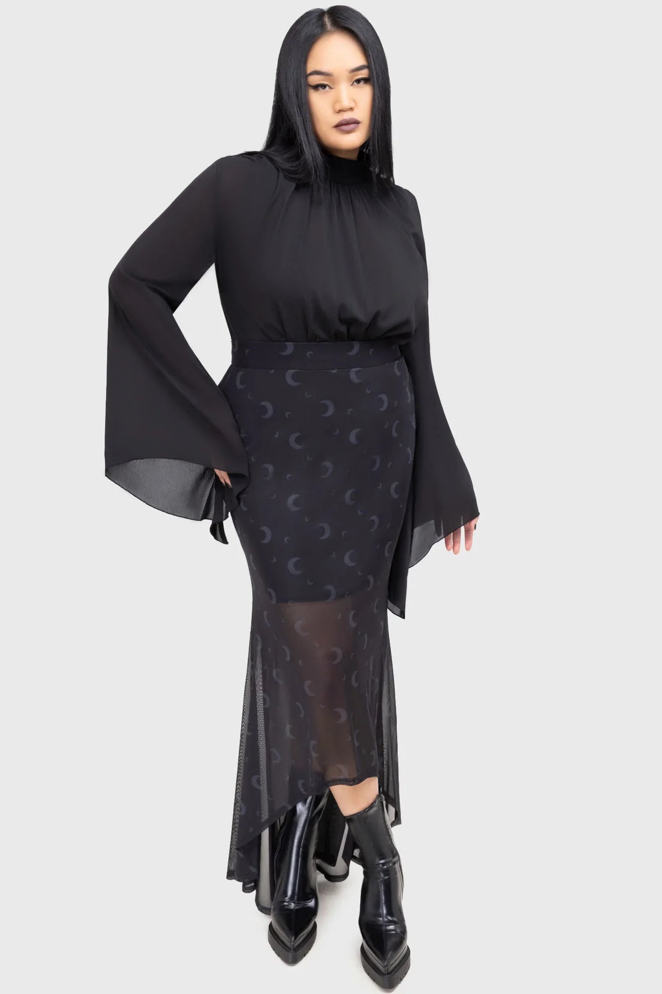 Killstar Astralune High Neck Flared Sleeve Top