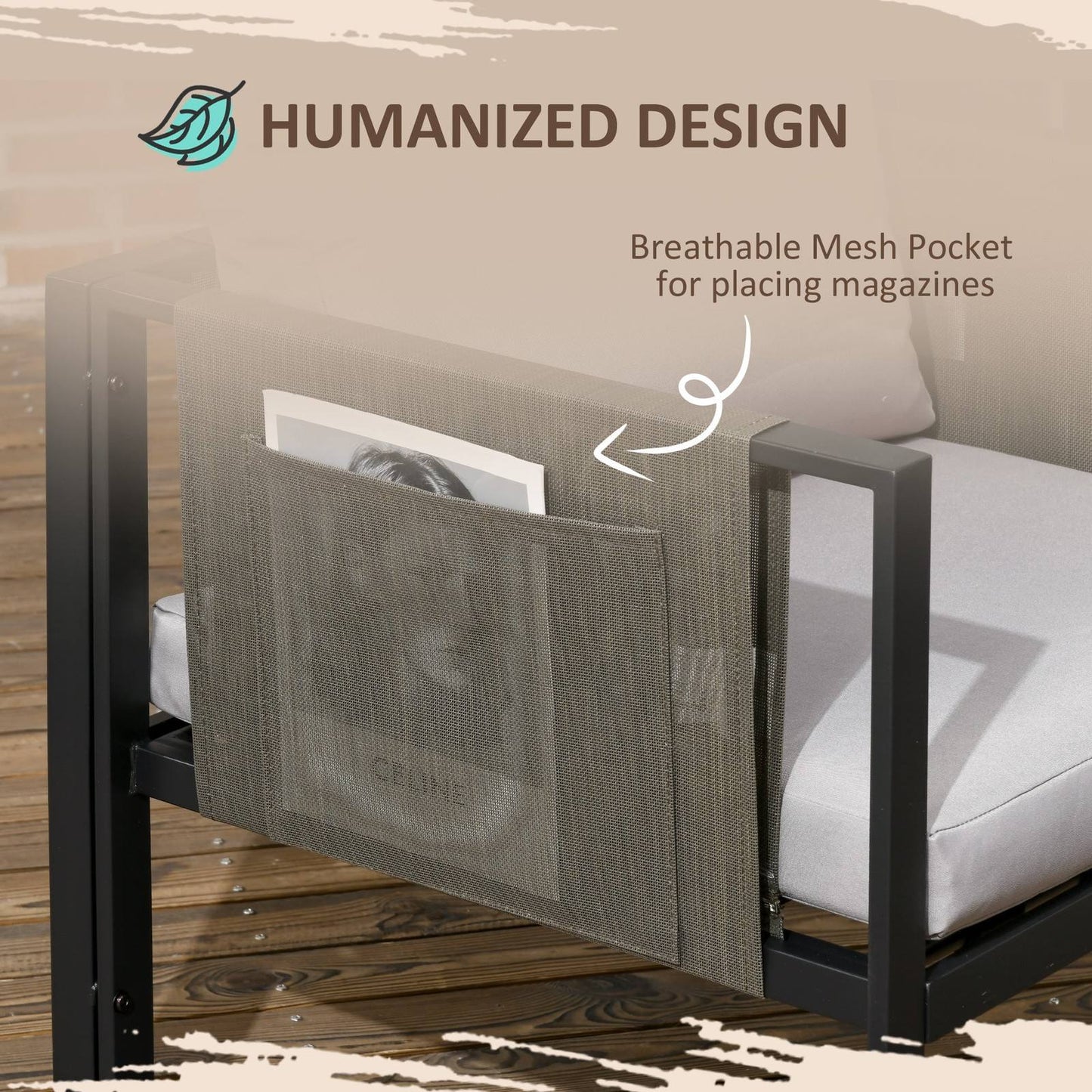 4-Piece Metal Garden Furniture Set with Tempered Glass Coffee Table