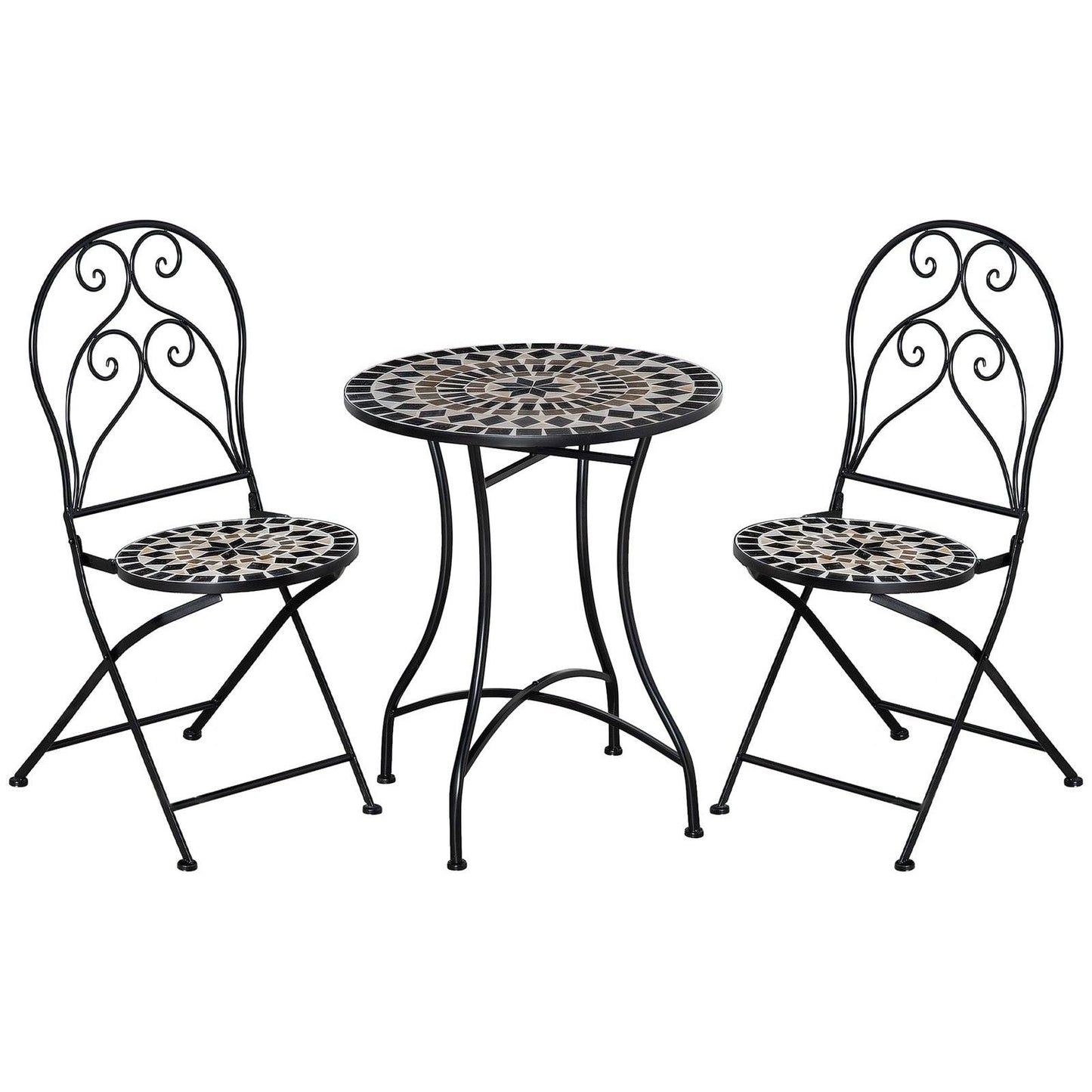 3-Piece Garden Bistro Set with Coffee Table and 2 Folding Chairs