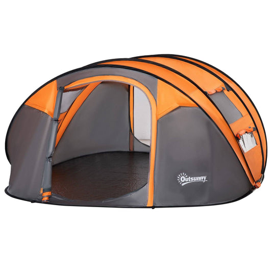 4-5 Person Pop-up Camping Tent Waterproof Family Tent w/ 2 Mesh Windows & PVC Windows Portable Carry Bag for Outdoor Trip Orange