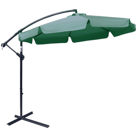 2.7M Garden Banana Parasol Cantilever Umbrella With Crank Handle And Cross Base For Outdoor