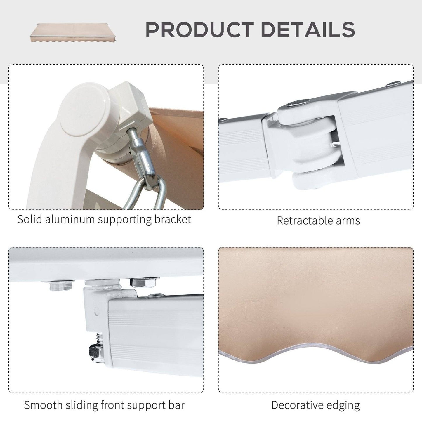 Outsunny 4X2.5M Manual Awning Window Door Sun Weather Shade With Handle Beige