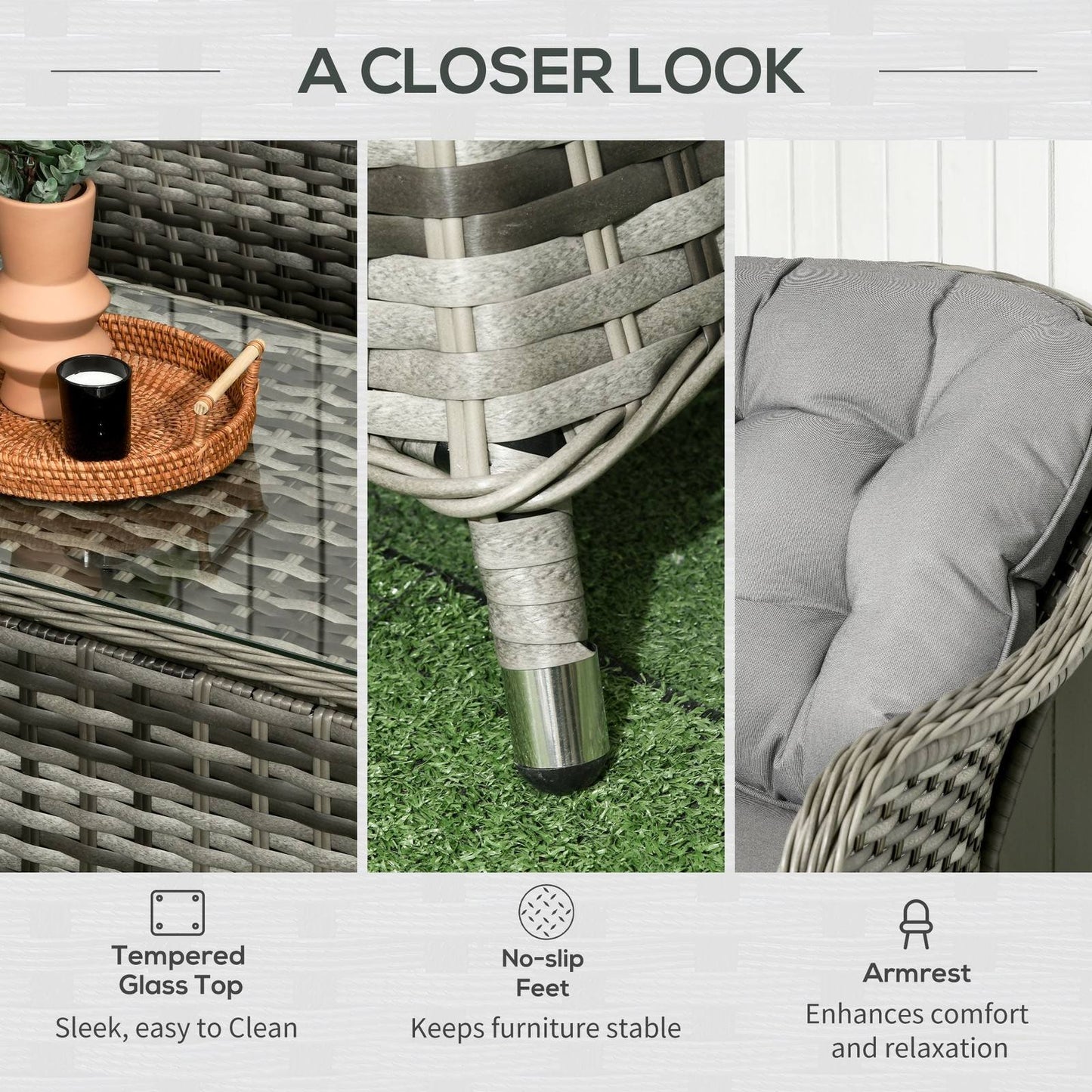 4-Pieces Outdoor PE Rattan Garden Furniture with Cushions