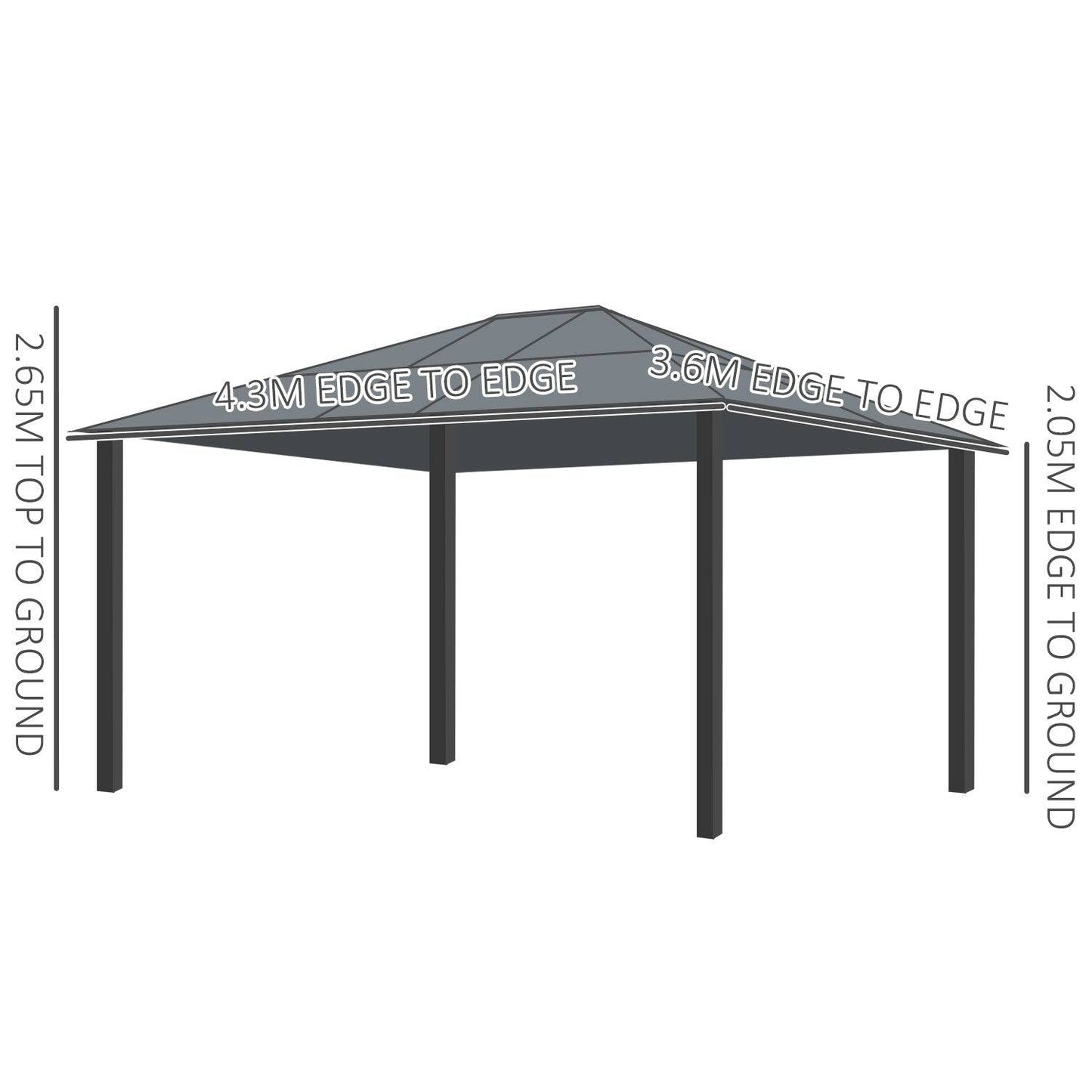 3.6 x 4m Hardtop Gazebo Canopy with Polycarbonate Roof and Aluminium Frame