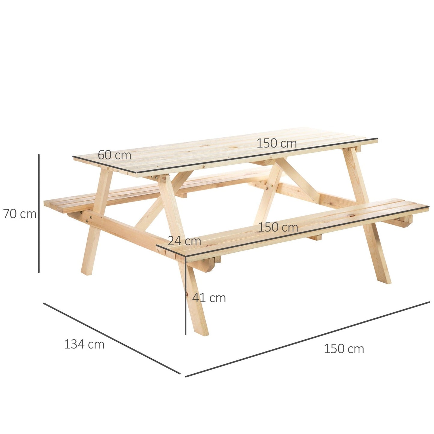 4 Seater Wooden Picnic Table Bench for Outdoor Garden or Patio with Parasol Cutout 150 cm