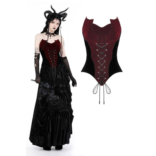 Dark In Love Womenswear Bathsheba Black and Burgundy Corset Top with Lace up Front