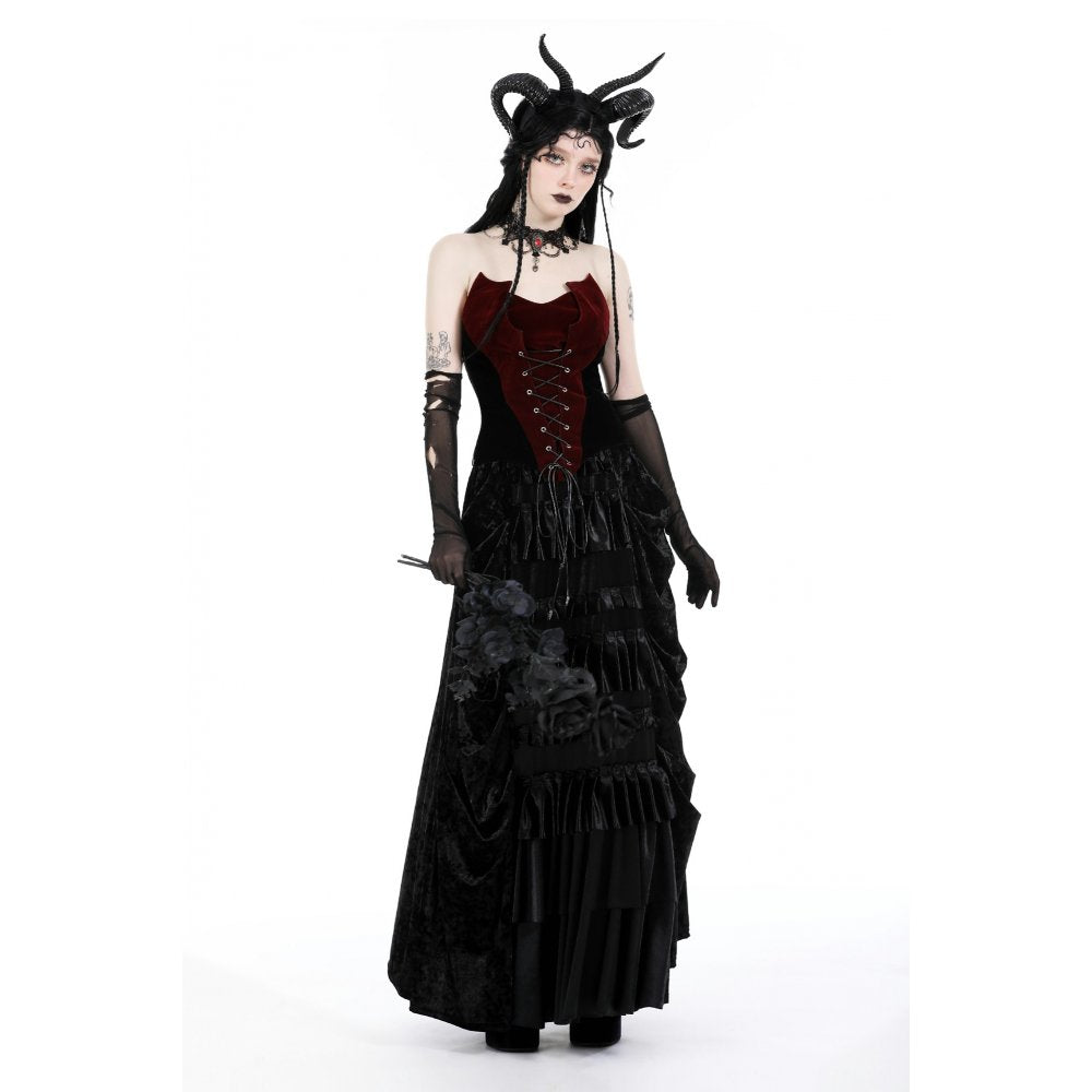 Dark In Love Womenswear Bathsheba Black and Burgundy Corset Top with Lace up Front