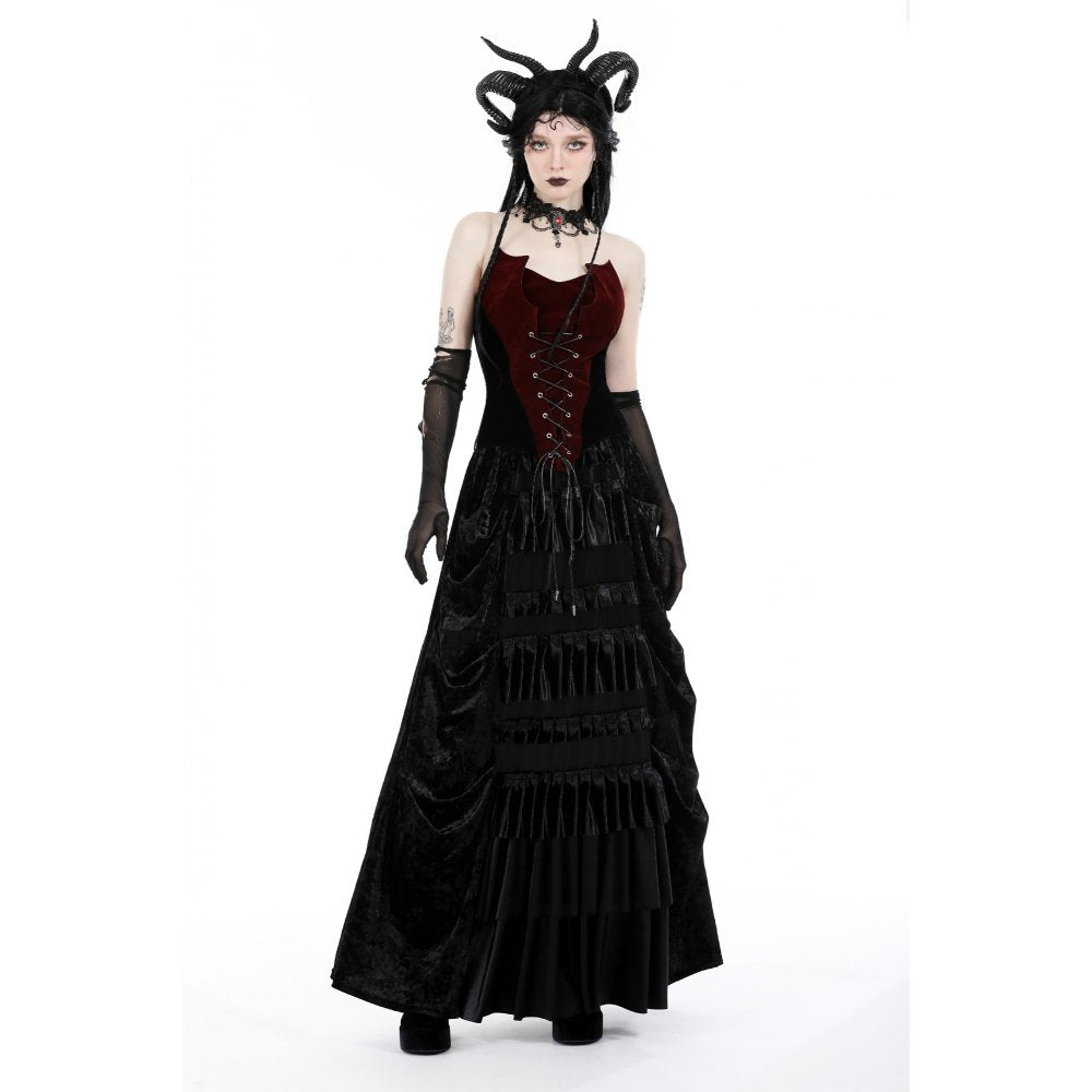 Dark In Love Womenswear Bathsheba Black and Burgundy Corset Top with Lace up Front