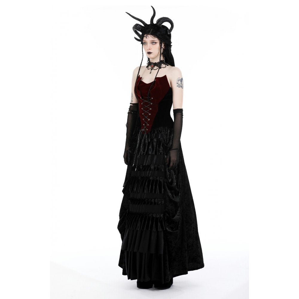 Dark In Love Womenswear Bathsheba Black and Burgundy Corset Top with Lace up Front