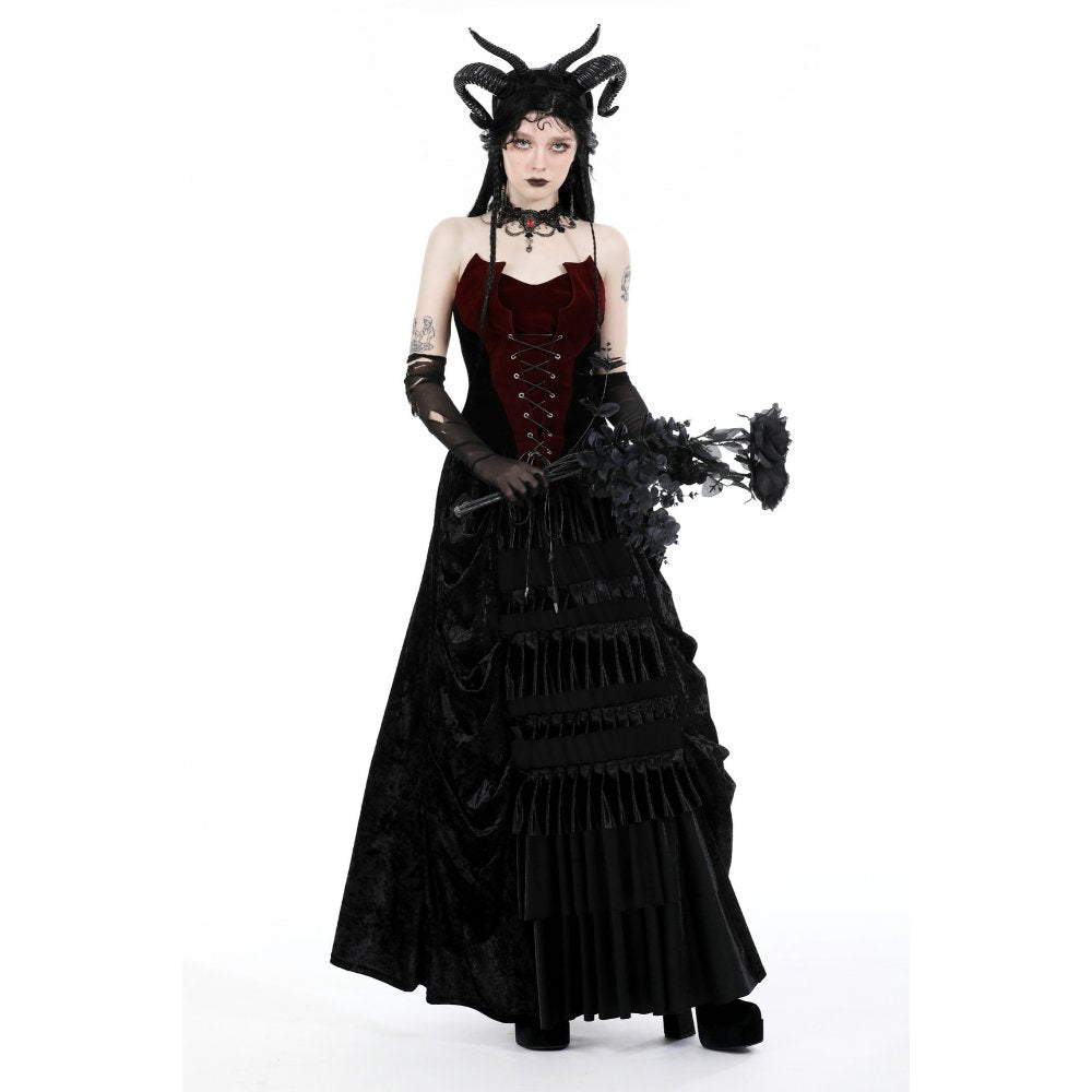 Dark In Love Womenswear Bathsheba Black and Burgundy Corset Top with Lace up Front