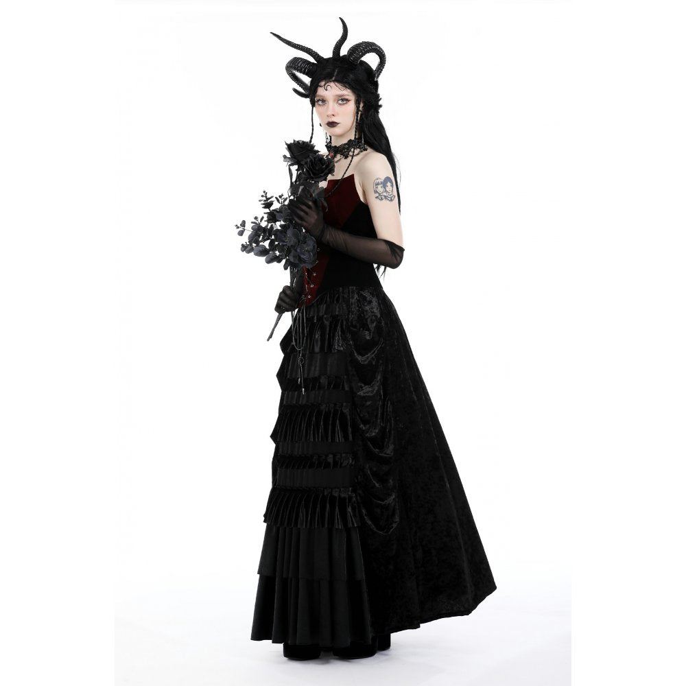 Dark In Love Womenswear Bathsheba Black and Burgundy Corset Top with Lace up Front