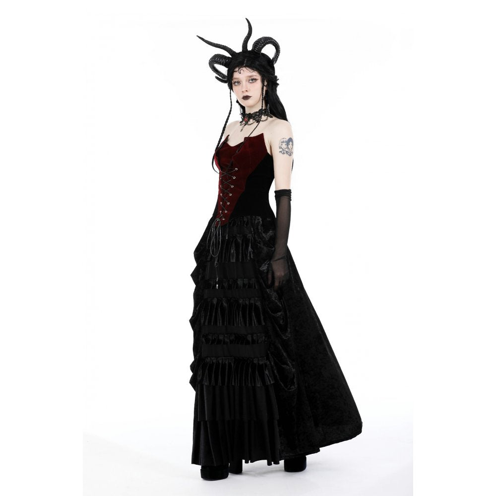 Dark In Love Womenswear Bathsheba Black and Burgundy Corset Top with Lace up Front