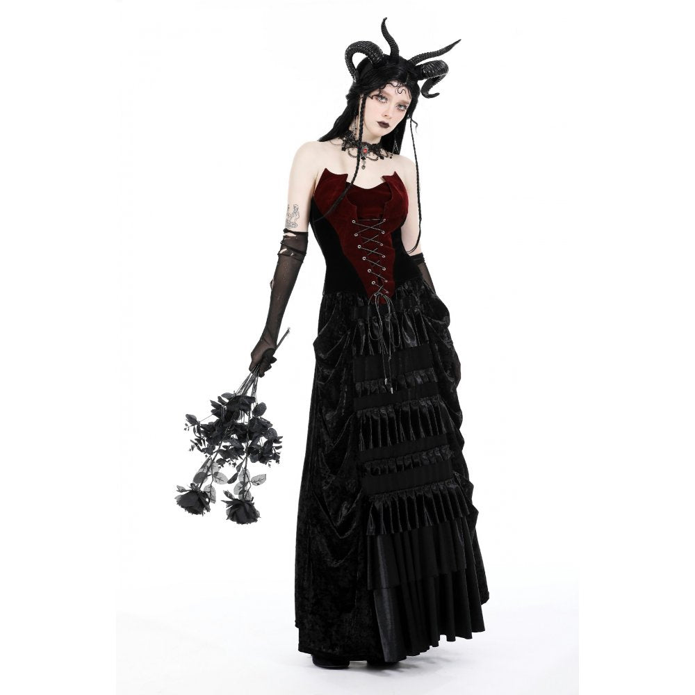 Dark In Love Womenswear Bathsheba Black and Burgundy Corset Top with Lace up Front