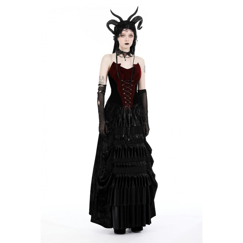 Dark In Love Womenswear Bathsheba Black and Burgundy Corset Top with Lace up Front