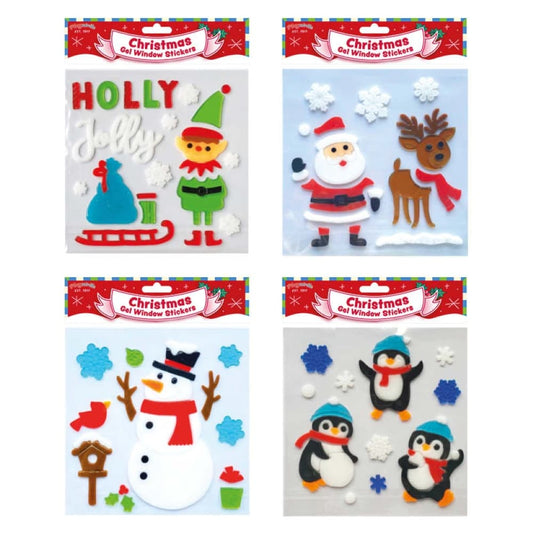 Pack of Christmas Gel Window Sticker Decorations - 4 Designs Available