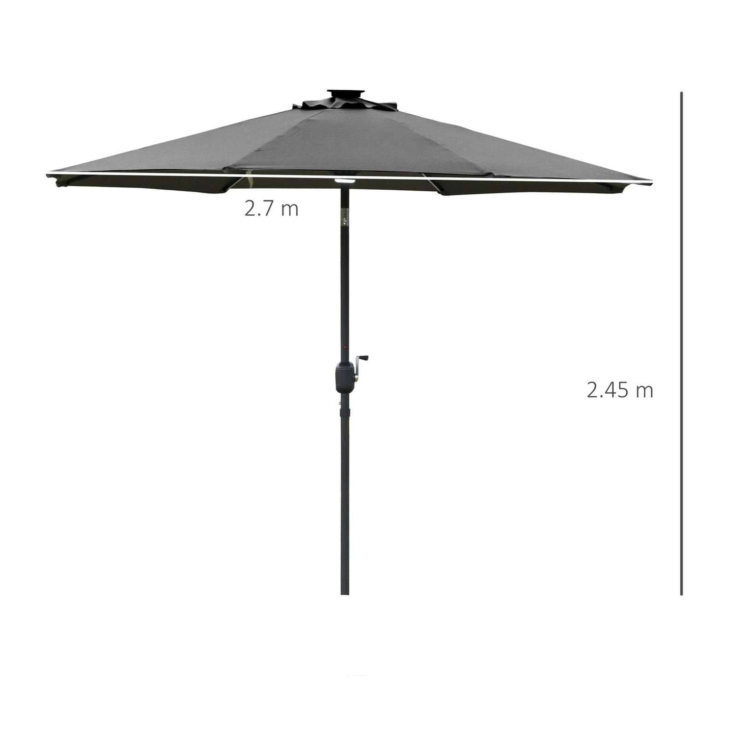 2.7m Garden Parasol Sun Umbrella w/ LED Solar Light Angled Canopy Grey