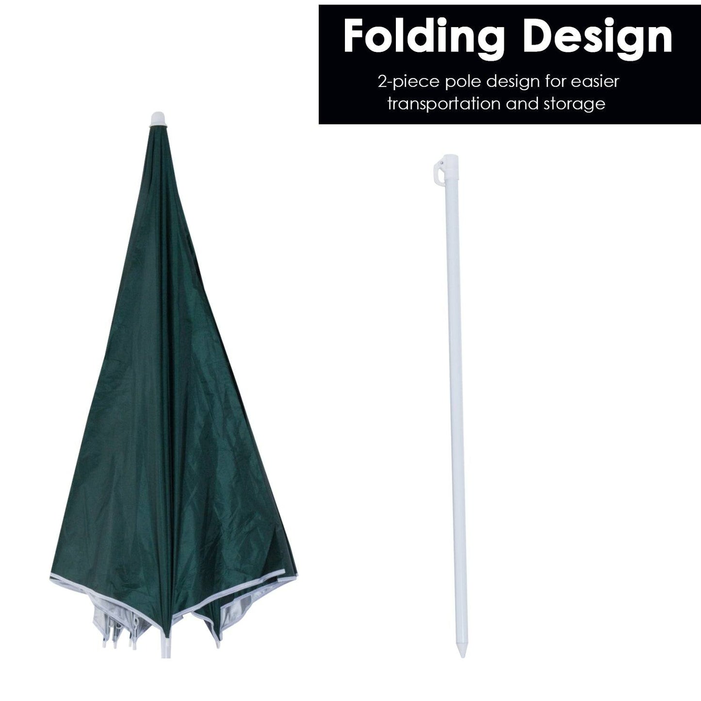 88" Arc 2.2M Fishing Umbrella Beach Parasol with Sides Brolly Shelter Canopy Shade with FREE Carry Bag Green