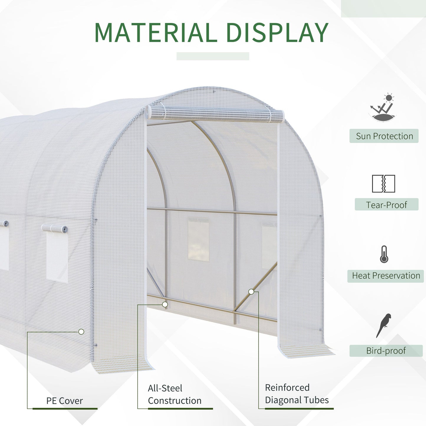 3.5 x 2 x 2 m Large Galvanised Steel Frame Outdoor Poly Tunnel Garden Walk-In Patio Greenhouse - White