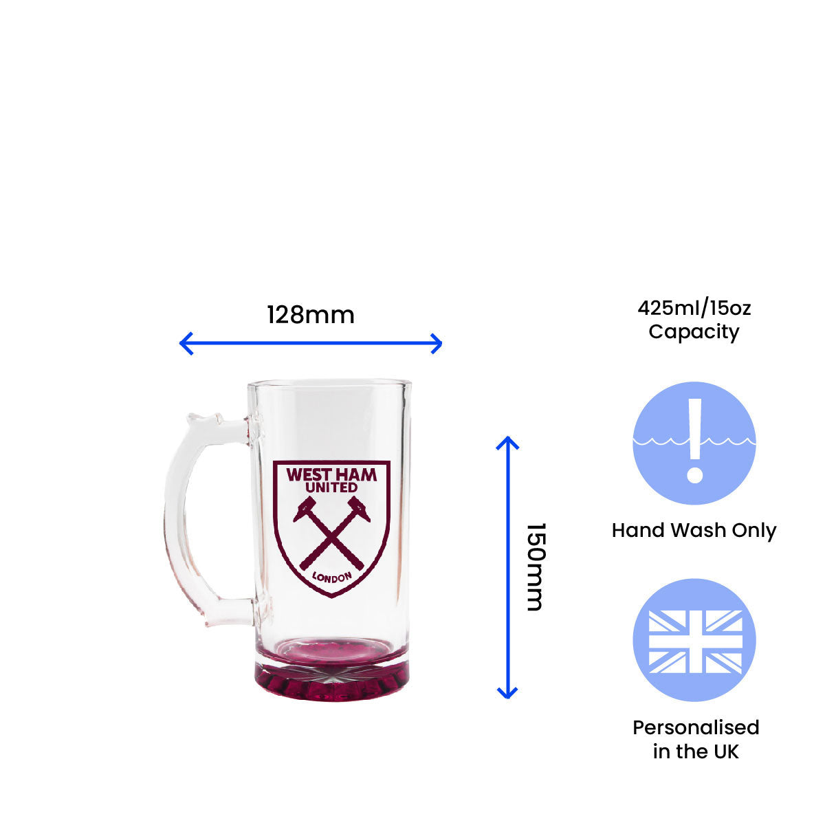Engraved Official West Ham 20oz Beer Mug, Gift Boxed