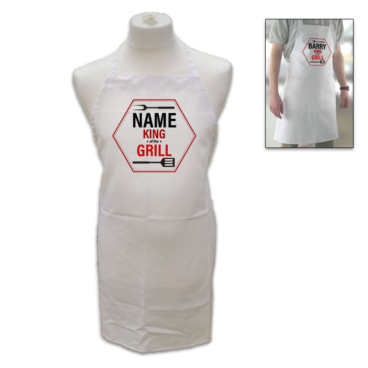 Personalised White Adult Apron - Name, King of the Grill