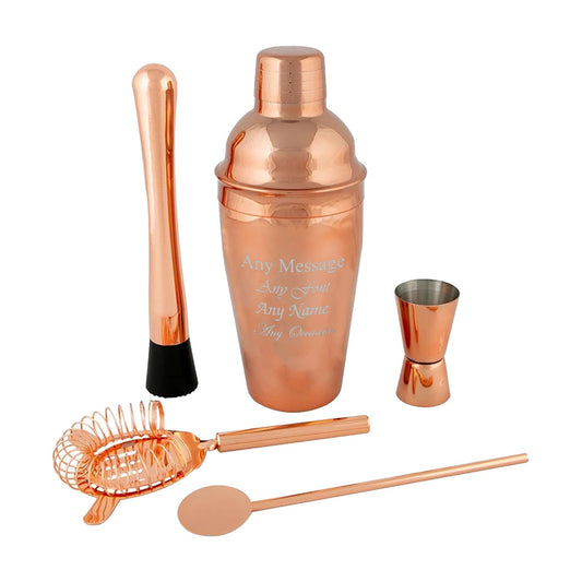 Engraved Rose Gold 5 Piece Cocktail Shaker Set