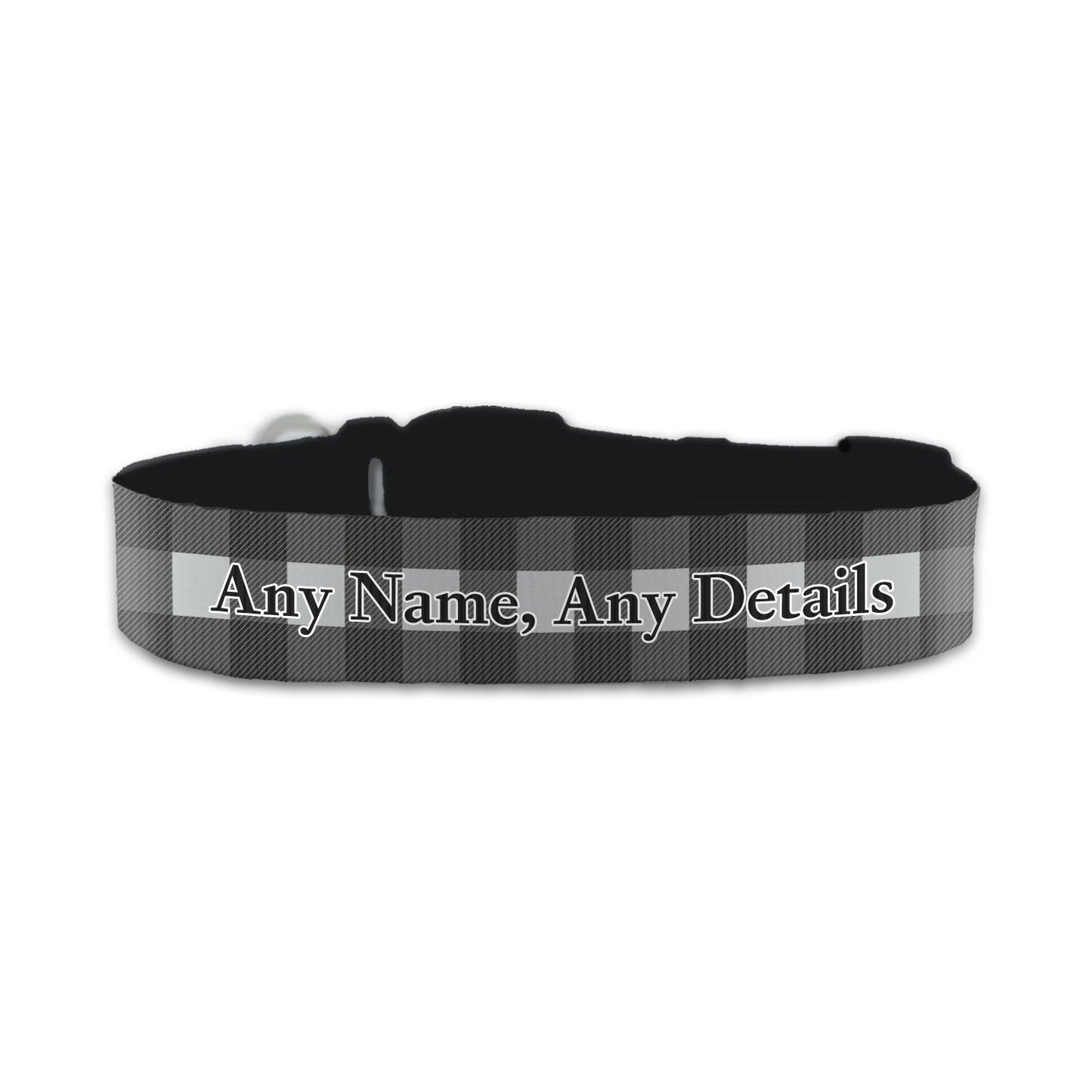 Personalised Small Dog Collar with Black Tartan Background