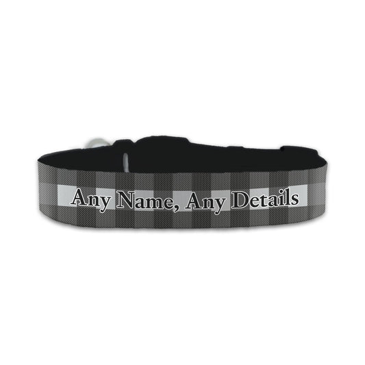 Personalised Small Dog Collar with Black Tartan Background